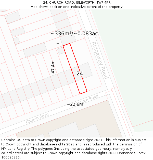 24, CHURCH ROAD, ISLEWORTH, TW7 4PR: Plot and title map