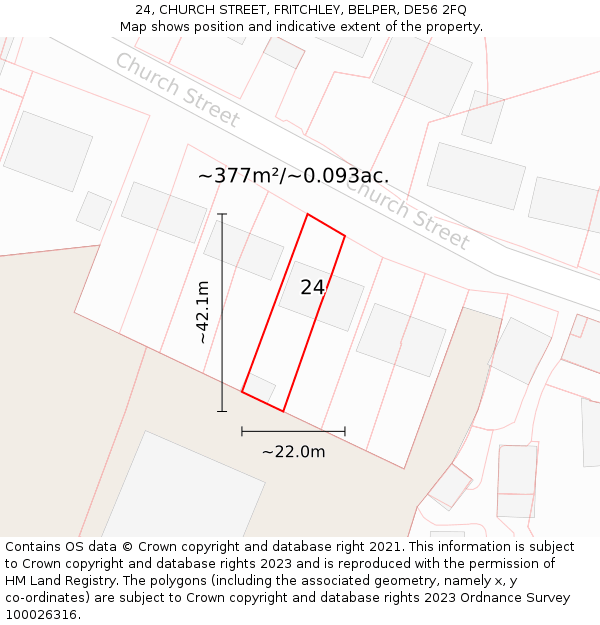 24, CHURCH STREET, FRITCHLEY, BELPER, DE56 2FQ: Plot and title map