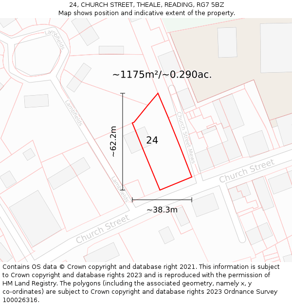 24, CHURCH STREET, THEALE, READING, RG7 5BZ: Plot and title map