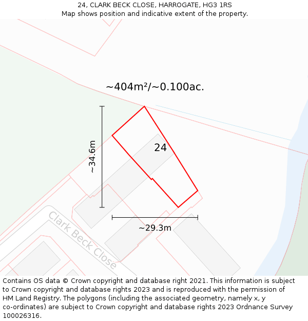 24, CLARK BECK CLOSE, HARROGATE, HG3 1RS: Plot and title map