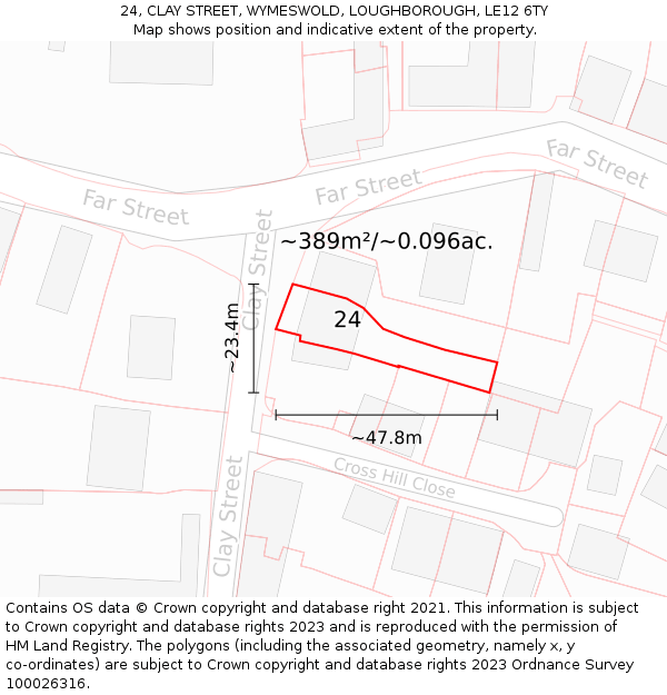 24, CLAY STREET, WYMESWOLD, LOUGHBOROUGH, LE12 6TY: Plot and title map