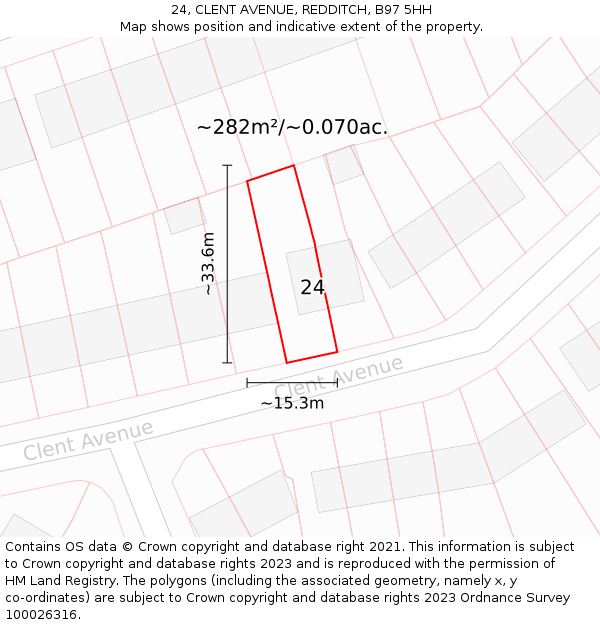 24, CLENT AVENUE, REDDITCH, B97 5HH: Plot and title map