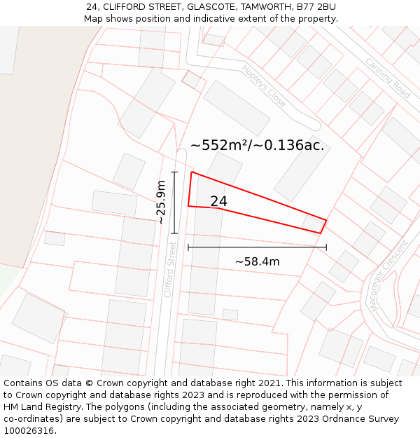 24, CLIFFORD STREET, GLASCOTE, TAMWORTH, B77 2BU: Plot and title map