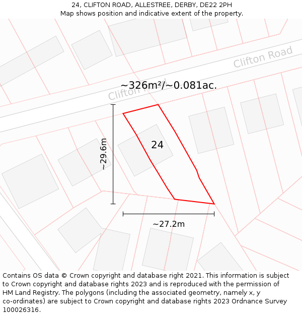 24, CLIFTON ROAD, ALLESTREE, DERBY, DE22 2PH: Plot and title map