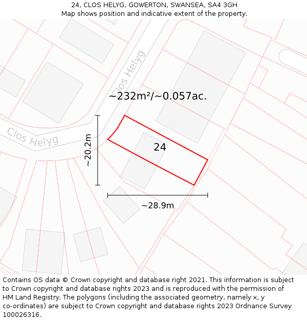 24, CLOS HELYG, GOWERTON, SWANSEA, SA4 3GH: Plot and title map