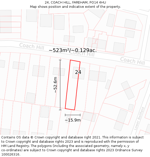 24, COACH HILL, FAREHAM, PO14 4HU: Plot and title map