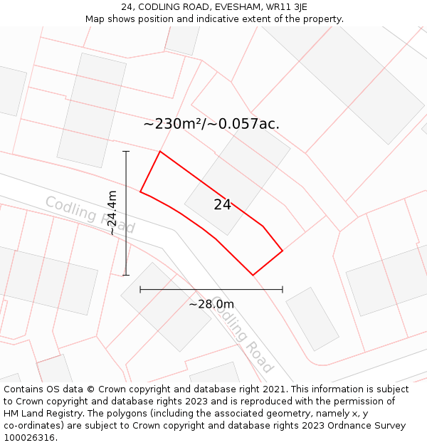 24, CODLING ROAD, EVESHAM, WR11 3JE: Plot and title map