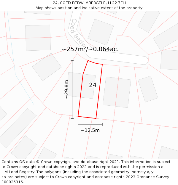 24, COED BEDW, ABERGELE, LL22 7EH: Plot and title map