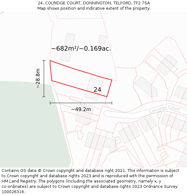 24, COLRIDGE COURT, DONNINGTON, TELFORD, TF2 7SA: Plot and title map