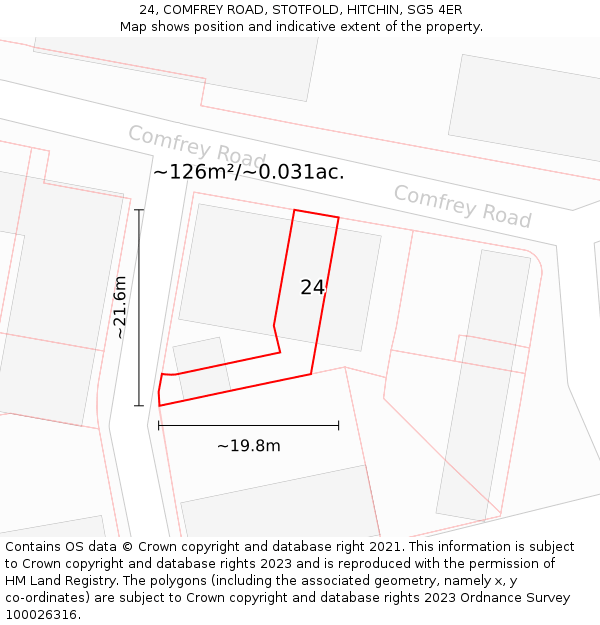 24, COMFREY ROAD, STOTFOLD, HITCHIN, SG5 4ER: Plot and title map