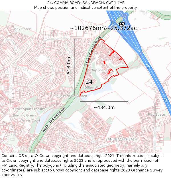 24, COMMA ROAD, SANDBACH, CW11 4AE: Plot and title map