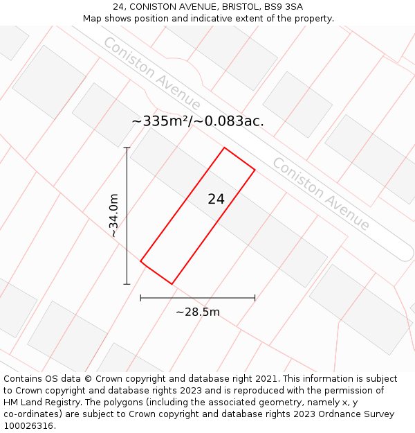 24, CONISTON AVENUE, BRISTOL, BS9 3SA: Plot and title map