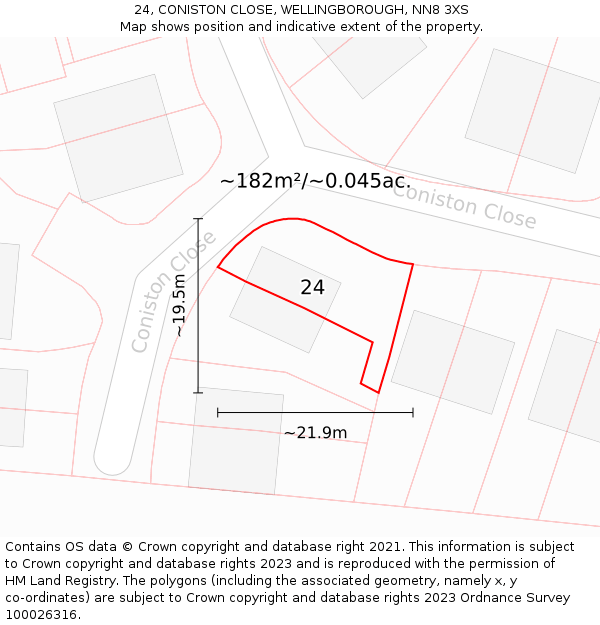 24, CONISTON CLOSE, WELLINGBOROUGH, NN8 3XS: Plot and title map