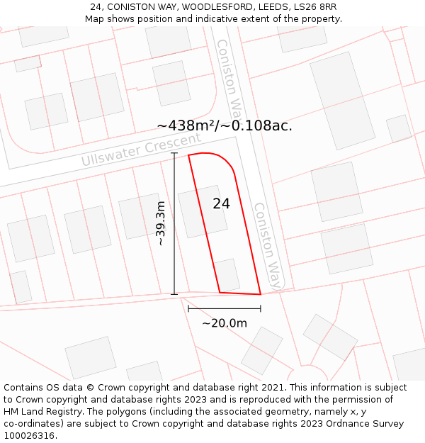 24, CONISTON WAY, WOODLESFORD, LEEDS, LS26 8RR: Plot and title map