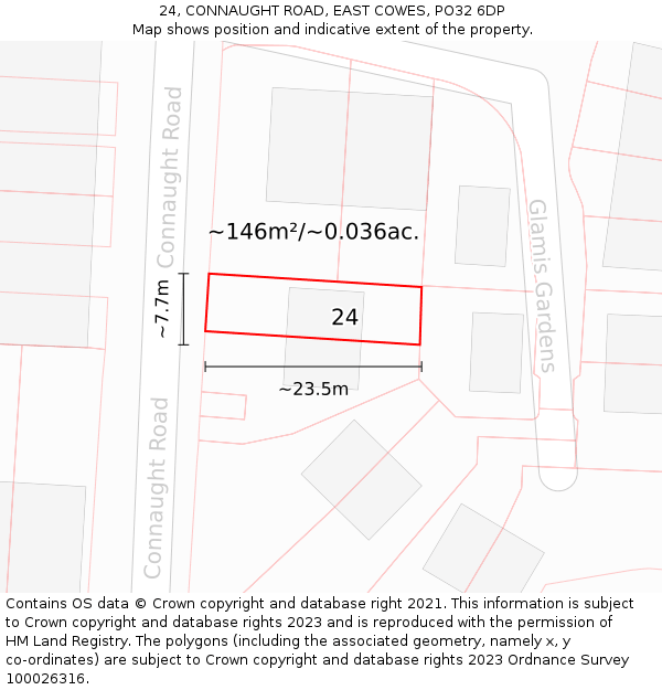 24, CONNAUGHT ROAD, EAST COWES, PO32 6DP: Plot and title map