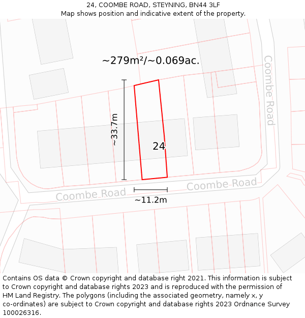 24, COOMBE ROAD, STEYNING, BN44 3LF: Plot and title map