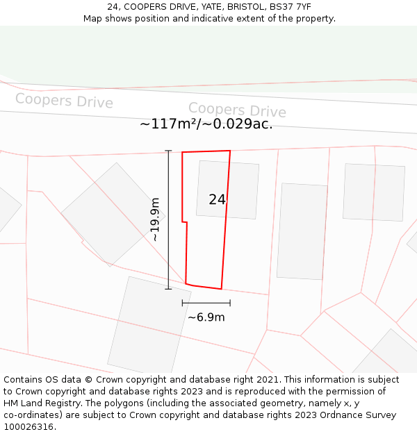 24, COOPERS DRIVE, YATE, BRISTOL, BS37 7YF: Plot and title map