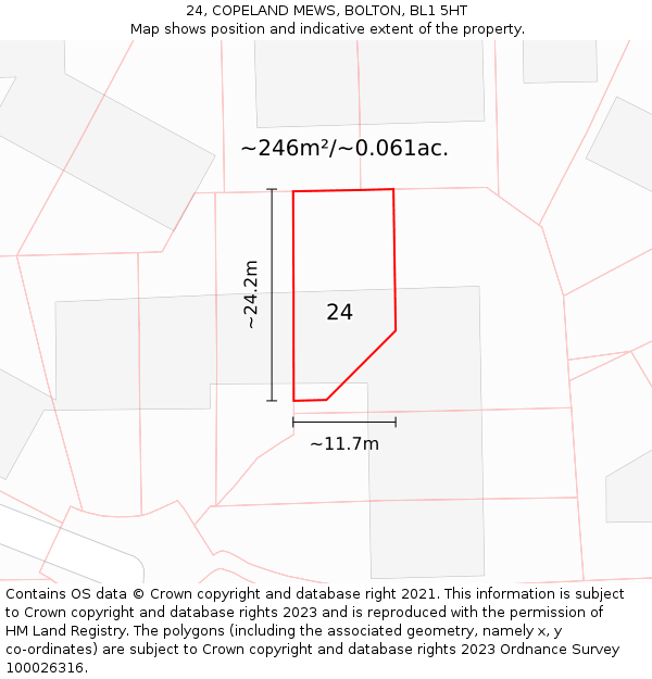 24, COPELAND MEWS, BOLTON, BL1 5HT: Plot and title map