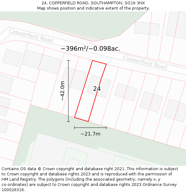 24, COPPERFIELD ROAD, SOUTHAMPTON, SO16 3NX: Plot and title map