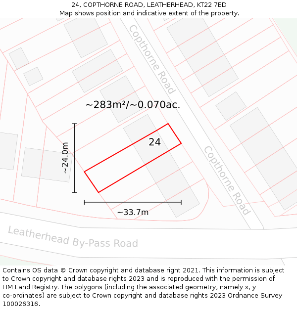 24, COPTHORNE ROAD, LEATHERHEAD, KT22 7ED: Plot and title map