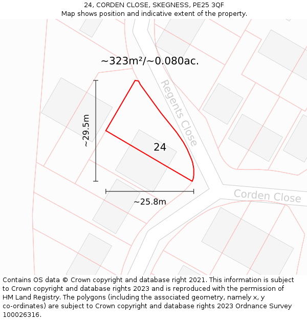 24, CORDEN CLOSE, SKEGNESS, PE25 3QF: Plot and title map