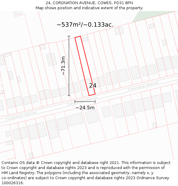 24, CORONATION AVENUE, COWES, PO31 8PN: Plot and title map