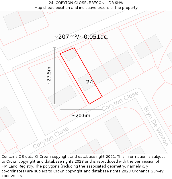 24, CORYTON CLOSE, BRECON, LD3 9HW: Plot and title map