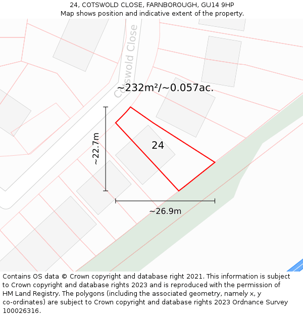 24, COTSWOLD CLOSE, FARNBOROUGH, GU14 9HP: Plot and title map