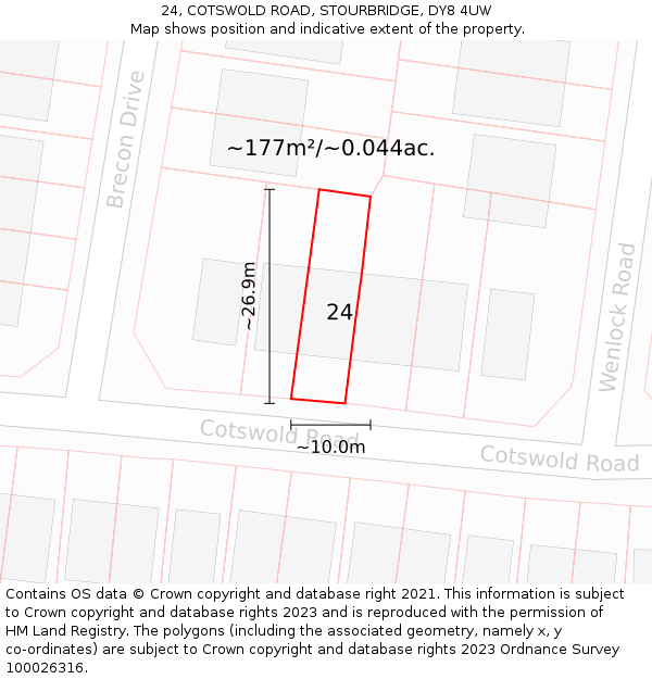 24, COTSWOLD ROAD, STOURBRIDGE, DY8 4UW: Plot and title map