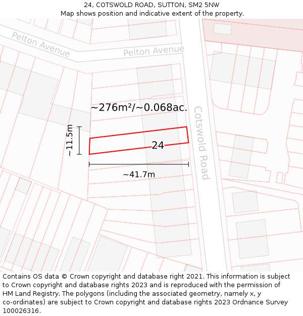 24, COTSWOLD ROAD, SUTTON, SM2 5NW: Plot and title map