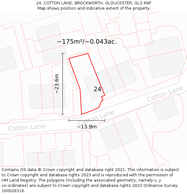 24, COTTON LANE, BROCKWORTH, GLOUCESTER, GL3 4WF: Plot and title map