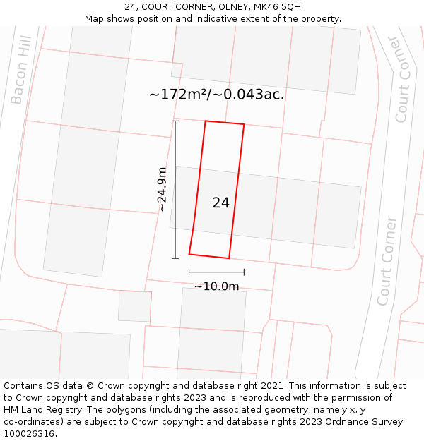 24, COURT CORNER, OLNEY, MK46 5QH: Plot and title map