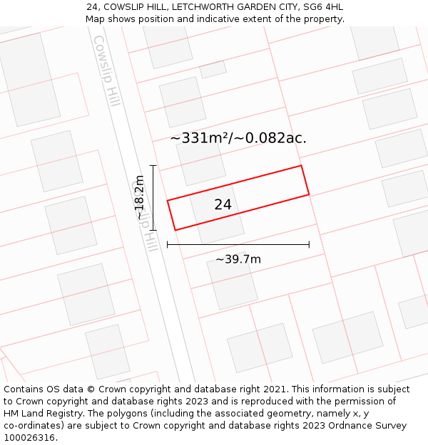 24, COWSLIP HILL, LETCHWORTH GARDEN CITY, SG6 4HL: Plot and title map