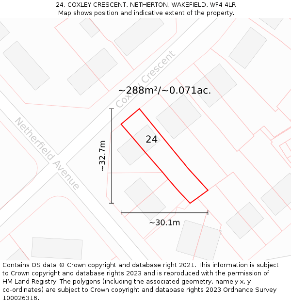 24, COXLEY CRESCENT, NETHERTON, WAKEFIELD, WF4 4LR: Plot and title map