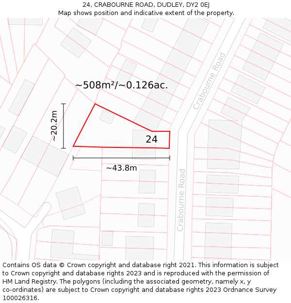 24, CRABOURNE ROAD, DUDLEY, DY2 0EJ: Plot and title map