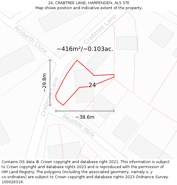 24, CRABTREE LANE, HARPENDEN, AL5 5TE: Plot and title map