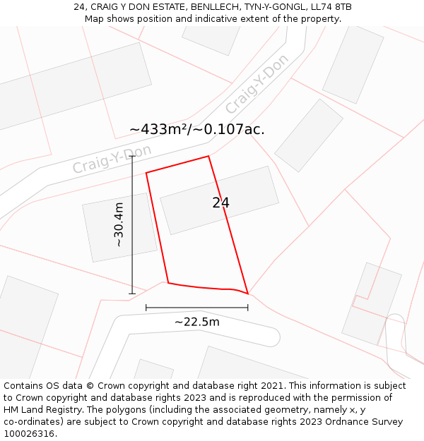 24, CRAIG Y DON ESTATE, BENLLECH, TYN-Y-GONGL, LL74 8TB: Plot and title map