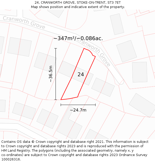 24, CRANWORTH GROVE, STOKE-ON-TRENT, ST3 7ET: Plot and title map