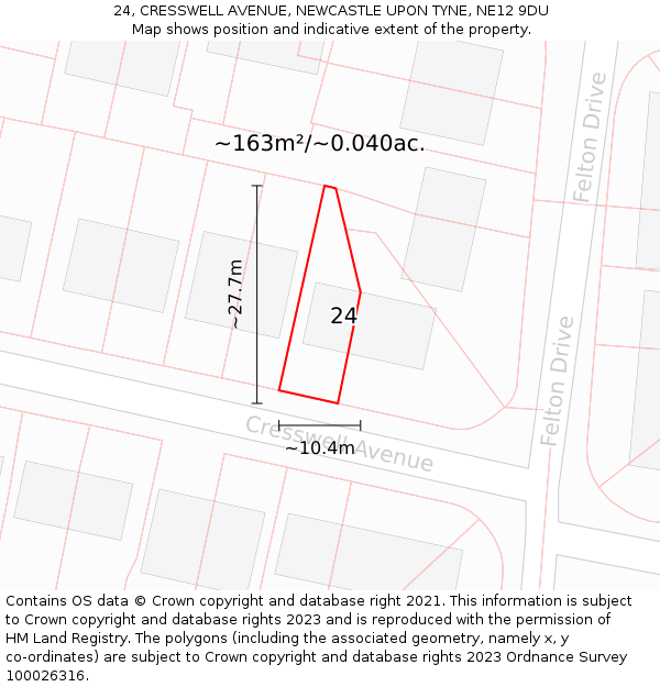 24, CRESSWELL AVENUE, NEWCASTLE UPON TYNE, NE12 9DU: Plot and title map