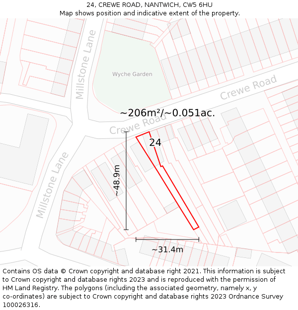 24, CREWE ROAD, NANTWICH, CW5 6HU: Plot and title map