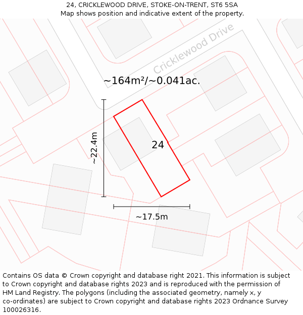 24, CRICKLEWOOD DRIVE, STOKE-ON-TRENT, ST6 5SA: Plot and title map