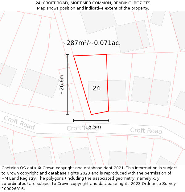 24, CROFT ROAD, MORTIMER COMMON, READING, RG7 3TS: Plot and title map