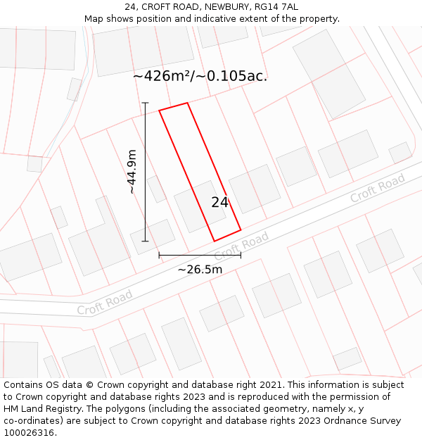 24, CROFT ROAD, NEWBURY, RG14 7AL: Plot and title map