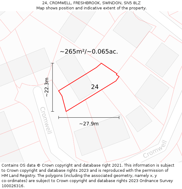 24, CROMWELL, FRESHBROOK, SWINDON, SN5 8LZ: Plot and title map