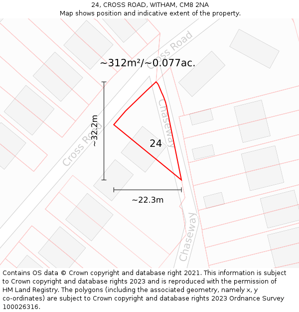 24, CROSS ROAD, WITHAM, CM8 2NA: Plot and title map