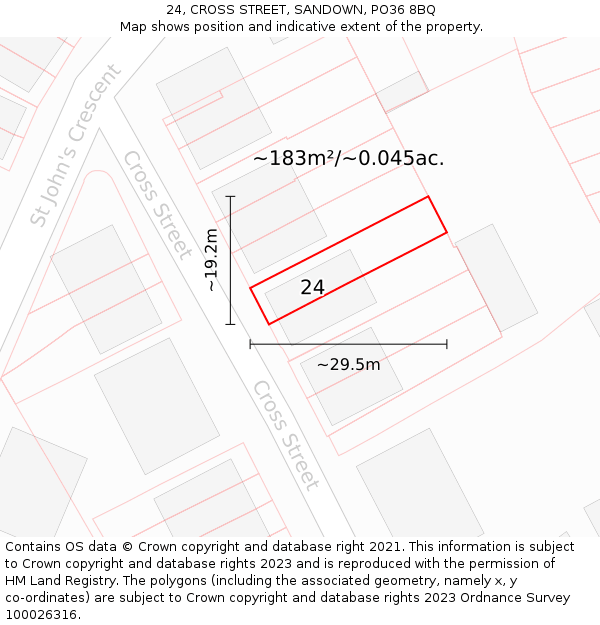 24, CROSS STREET, SANDOWN, PO36 8BQ: Plot and title map