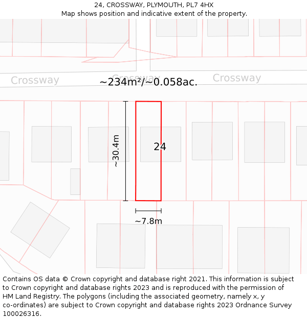 24, CROSSWAY, PLYMOUTH, PL7 4HX: Plot and title map