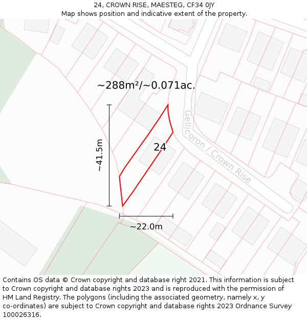 24, CROWN RISE, MAESTEG, CF34 0JY: Plot and title map