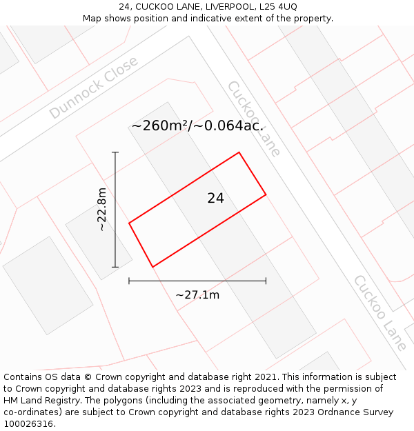 24, CUCKOO LANE, LIVERPOOL, L25 4UQ: Plot and title map