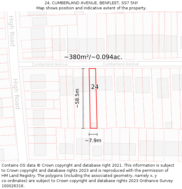 24, CUMBERLAND AVENUE, BENFLEET, SS7 5NY: Plot and title map